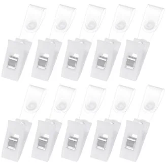Fako Bijoux - Badgehouder Clips Kunststof - Wit - Met Bevestigingsstrip - Naamkaarthouder Clip - Naambadge Klem - 12x28mm - 20 Stuks
