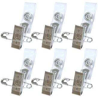 Fako Bijoux - Badgehouder Clips Metaal Met Speld - Zilver - Met Bevestigingsstrip - Naamkaarthouder Clip - Naambadge Klem - 37x30mm - 10 Stuks