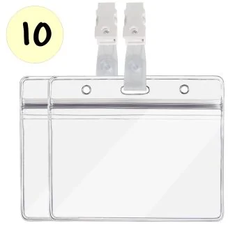 Fako Bijoux - 10x Badgehouder Met Clip - Naamkaarthouders Met Klem - Transparant - Horizontaal - Badgehouder 115x100 mm - Clip 12x25 mm - 10 Stuks