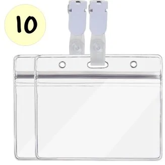 Fako Bijoux - 10x Badgehouder Met Clip - Naamkaarthouders Met Klem - Transparant - Horizontaal - Badgehouder 115x100 mm - Clip 15x30 mm - 10 Stuks