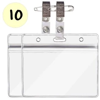 Fako Bijoux - 10x Badgehouder Met Clip - Naamkaarthouders Met Klem - Transparant - Horizontaal - Badgehouder 115x100 mm - Speld Clip 37x30 mm - 10 Stuks