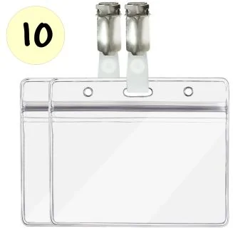 Fako Bijoux - 10x Badgehouder Met Clip - Naamkaarthouders Met Klem - Transparant - Horizontaal - Badgehouder 115x100 mm - Clip 13x28 mm - 10 Stuks
