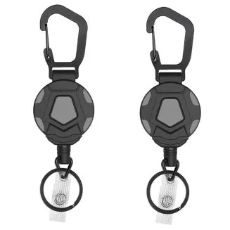 Fako Bijoux - 2x Robuuste Uittrekbare Sleutelhanger Met Koord - Met Karabijnhaak En Badgehouder - Pentagoon Duo - 80 cm Stalen Koord - Veilige Sleutelhanger - ID-Haspel Voor Werk En Evenementen