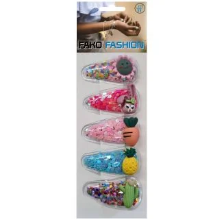 Fako Fashion - Haarspeldjes Met Lovertjes - Haarclips Voor Meisjes - Gevulde Speldjes - 5 Stuks - Funny Mix