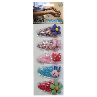 Fako Fashion - Haarspeldjes Met Lovertjes - Haarclips Voor Meisjes - Gevulde Speldjes - 5 Stuks - Poppy Mix