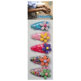Fako Fashion - Haarspeldjes Met Lovertjes - Haarclips Voor Meisjes - Gevulde Speldjes - 5 Stuks - Bloemetjes Mix