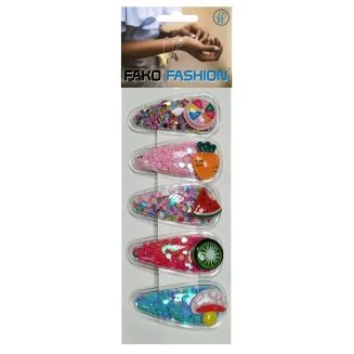 Fako Fashion - Haarspeldjes Met Lovertjes - Haarclips Voor Meisjes - Gevulde Speldjes - 5 Stuks - Fruity Mix