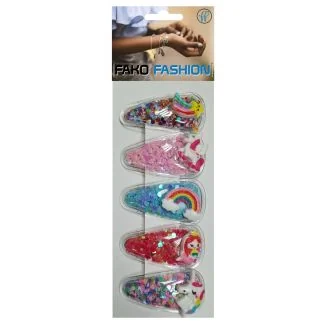 Fako Fashion - Haarspeldjes Met Lovertjes - Haarclips Voor Meisjes - Gevulde Speldjes - 5 Stuks - Rainbow Mix