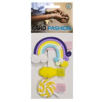 Fako Fashion - Haarspeldjes Fimoklei - Haarclips Voor Meisjes - Polymeer Speldjes - 3 Stuks - Regenboog Mix I