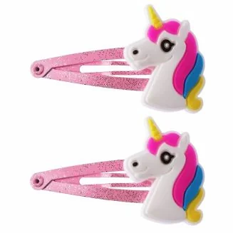 Fako Fashion - Haarspeldjes Glitter Eenhoorn / Unicorn - Roze - Haarclips Voor Meisjes - 2 Stuks - Eenhoorn Hoofd