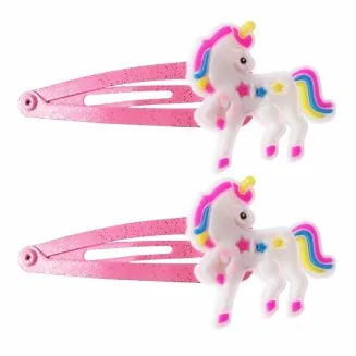 Fako Fashion - Haarspeldjes Glitter Eenhoorn / Unicorn - Roze - Haarclips Voor Meisjes - 2 Stuks - Eenhoorn Sterretjes