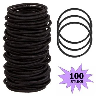 Fako Fashion - Haarelastiekjes - Ø 45mm - 2mm Dik - 100 Stuks - Zwart