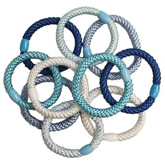Fako Fashion - Gevlochten Haarelastiekjes Met Kraal - Dikke Haarelastiekjes Te Dragen Als Armband - 2-in-1 Haar Elastiek - 10 Stuks - Blauw Mix