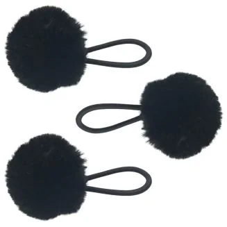 Fako Fashion - Haarelastiekjes Met Pompom - Ø 5cm - 4mm Dik - 3 Stuks - Zwart