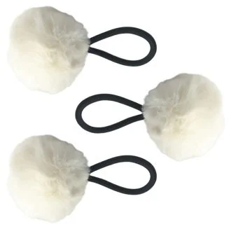 Fako Fashion - Haarelastiekjes Met Pompom - Ø 5cm - 4mm Dik - 3 Stuks - Wit