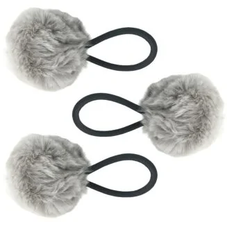 Fako Fashion - Haarelastiekjes Met Pompom - Ø 5cm - 4mm Dik - 3 Stuks - Lichtgrijs