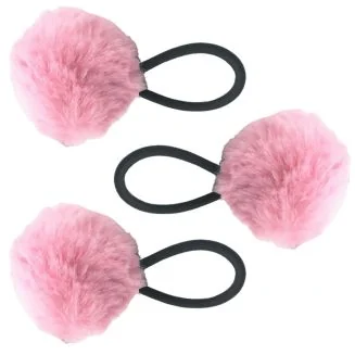 Fako Fashion - Haarelastiekjes Met Pompom - Ø 5cm - 4mm Dik - 3 Stuks - Roze