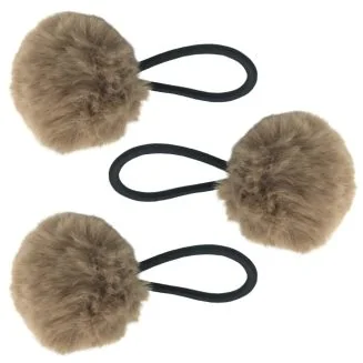 Fako Fashion - Haarelastiekjes Met Pompom - Ø 5cm - 4mm Dik - 3 Stuks - Bruin