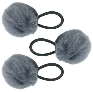 Fako Fashion - Haarelastiekjes Met Pompom - Ø 5cm - 4mm Dik - 3 Stuks - Grijs