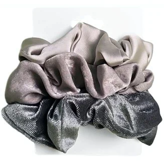 Fako Fashion - Haarelastiek - Scrunchie - Haarwokkel - Haarband - Triple Grey - 3 Stuks