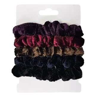 Fako Fashion - Haarelastiek - Scrunchie - Haarwokkel - Haarband - Velours - Donker - 5 Stuks