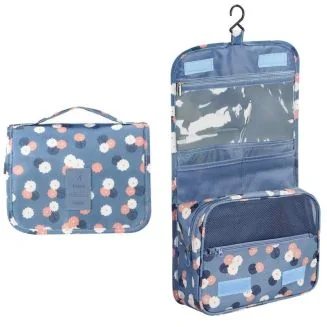 Fako Fashion - Toilettas Met Haak - Travel Bag - Organizer Voor Toiletartikelen - Reisartikelen - Travel Bag - Ophangbare Toilettas - Bloemen Lichtblauw