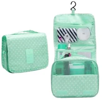 Fako Fashion - Toilettas Met Haak - Travel Bag - Organizer Voor Toiletartikelen - Reisartikelen - Travel Bag - Ophangbare Toilettas - Stippen Mintgroen