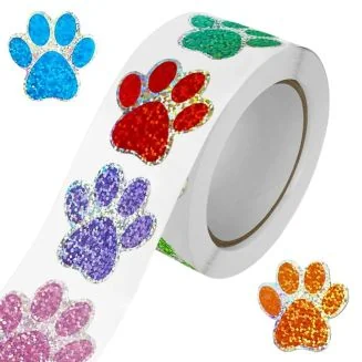 500 Stickers Op Rol - 2.5cm - Pootjes - Poot Glitter - Beloningsstickers - Stickers Kinderen - Sluitsticker - Sluitzegel - 25mm