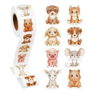 500 Stickers Op Rol - 2.5cm - Knuffeldieren Los - Beloningsstickers - Stickers Kinderen - Sluitsticker - Sluitzegel - 25mm