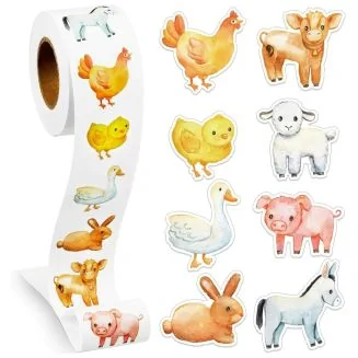 500 Stickers Op Rol - 2.5cm - Boerderijdieren Los - Beloningsstickers - Stickers Kinderen - Sluitsticker - Sluitzegel - 25mm