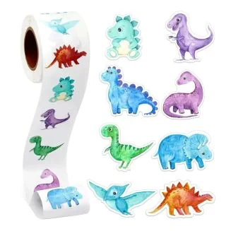 500 Stickers Op Rol - 2.5cm - Dinosaurussen Los - Beloningsstickers - Stickers Kinderen - Sluitsticker - Sluitzegel - 25mm