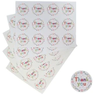 Fako Bijoux - 120 Thank You Stickers Op Vel - 35mm - Thank You Bloemen Krans - Sluitsticker - Sluitzegel - Cadeau Sticker - 120 Stuks
