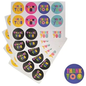 Fako Bijoux - Thank You Stickers Op Vel - 38mm - Thank You Retro - Sluitsticker - Sluitzegel - Cadeau Sticker - Multicolour - 120 Stuks