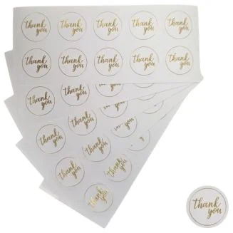 Fako Bijoux - Thank You Stickers Op Vel - 28mm - Thank You Gold - Sluitsticker - Sluitzegel - Cadeau Sticker - Goudfolie - Wit - 100 Stuks