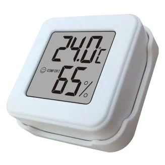 Fako Bijoux - Hygrometer Met Houder  - Weerstation - Luchtvochtigheidsmeter - Thermometer Voor Binnen - Incl. Batterij & Plakstrip - Wit