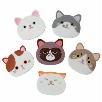 Fako Bijoux - Katten Onderzetters - Onderzetters Voor Glazen - Katten Accessoires - Katten Decoraties - Set Van Zes Onderzetters - Hittebestendig - Antislip - Kattenliefhebber