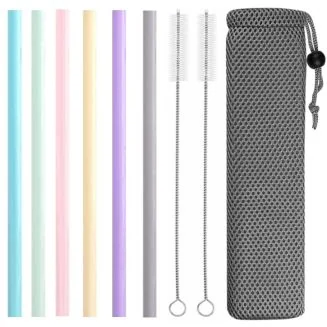 Fako Bijoux - Siliconen Rietjes Set Pastel - 6 Herbruikbare Rietjes - 23 cm - Duurzaam en Hygiënisch - 2 Schoonmaakborstels