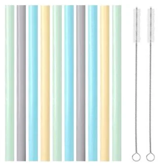 Fako Bijoux - Siliconen Rietjes XL Set -  10 Herbruikbare XL Rietjes - 25 cm - Duurzaam en Hygiënisch - 2 Schoonmaakborstels