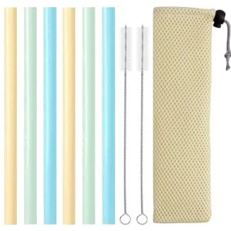 Fako Bijoux - Siliconen Rietjes XL Set -  6 Herbruikbare XL Rietjes - 25 cm - Duurzaam en Hygiënisch - 2 Schoonmaakborstels - Mesh Zakje