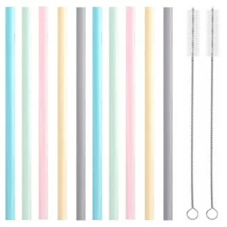 Fako Bijoux - Siliconen Rietjes Set Pastel - 10 Herbruikbare Rietjes - 23 cm - Duurzaam en Hygiënisch - 2 Schoonmaakborstels