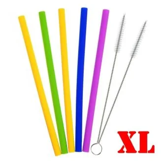 Fako Bijoux - Siliconen Rietjes Set XL - 5 Herbruikbare Rietjes - 25 cm - 11mm - Duurzaam en Hygiënisch - 2 Schoonmaakborstels - Recht - Mix