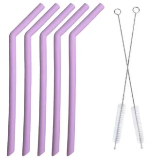 Fako Bijoux - Siliconen Rietjes Set - 5 Herbruikbare Rietjes - 25 cm - 11 mm - Duurzaam en Hygiënisch - 2 Schoonmaakborstels - Gebogen - Paars