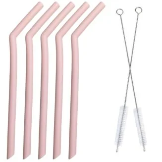 Fako Bijoux - Siliconen Rietjes Set - 5 Herbruikbare Rietjes - 25 cm - 11 mm - Duurzaam en Hygiënisch - 2 Schoonmaakborstels - Gebogen - Roze