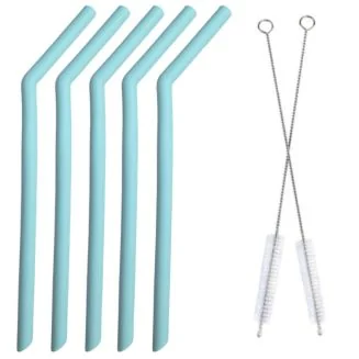 Fako Bijoux - Siliconen Rietjes Set - 5 Herbruikbare Rietjes - 25 cm - 11 mm - Duurzaam en Hygiënisch - 2 Schoonmaakborstels - Gebogen - Blauw