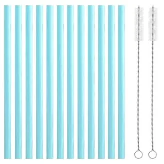 Fako Bijoux - Siliconen Rietjes Pastel -  12 Herbruikbare Rietjes - 23 cm - Duurzaam en Hygiënisch - 2 Schoonmaakborstels - Blauw
