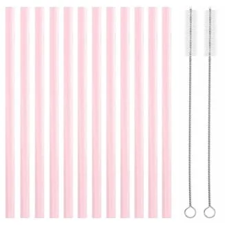 Fako Bijoux - Siliconen Rietjes Pastel -  12 Herbruikbare Rietjes - 23 cm - Duurzaam en Hygiënisch - 2 Schoonmaakborstels - Roze