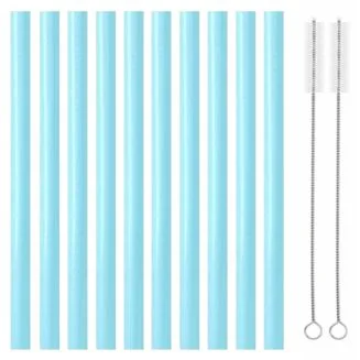 Fako Bijoux - Siliconen Rietjes Pastel XL - 10 Herbruikbare Rietjes - 25 cm - 11mm - Duurzaam en Hygiënisch - 2 Schoonmaakborstels - Blauw