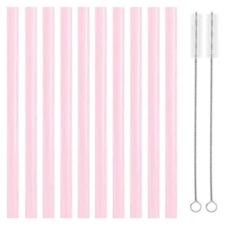 Fako Bijoux - Siliconen Rietjes Pastel XL - 10 Herbruikbare Rietjes - 25 cm - 11mm - Duurzaam en Hygiënisch - 2 Schoonmaakborstels - Roze
