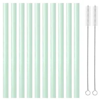 Fako Bijoux - Siliconen Rietjes Pastel XL - 10 Herbruikbare Rietjes - 25 cm - 11mm - Duurzaam en Hygiënisch - 2 Schoonmaakborstels - Groen