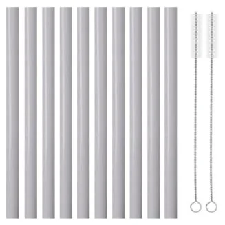 Fako Bijoux - Siliconen Rietjes Pastel XL - 10 Herbruikbare Rietjes - 25 cm - 11mm - Duurzaam en Hygiënisch - 2 Schoonmaakborstels - Grijs